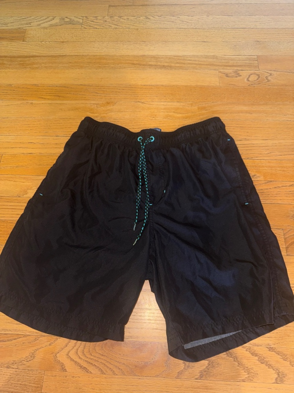 George Black Swim Trunks with Teal Accent Drawstring